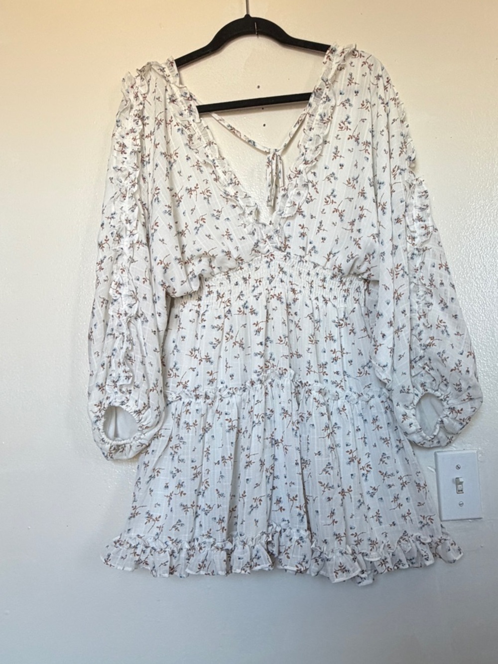 Floral Ruffle Mini Dress in Cream - Picture 14 of 14